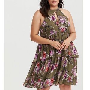Torrid Olive Floral Chiffon Mini